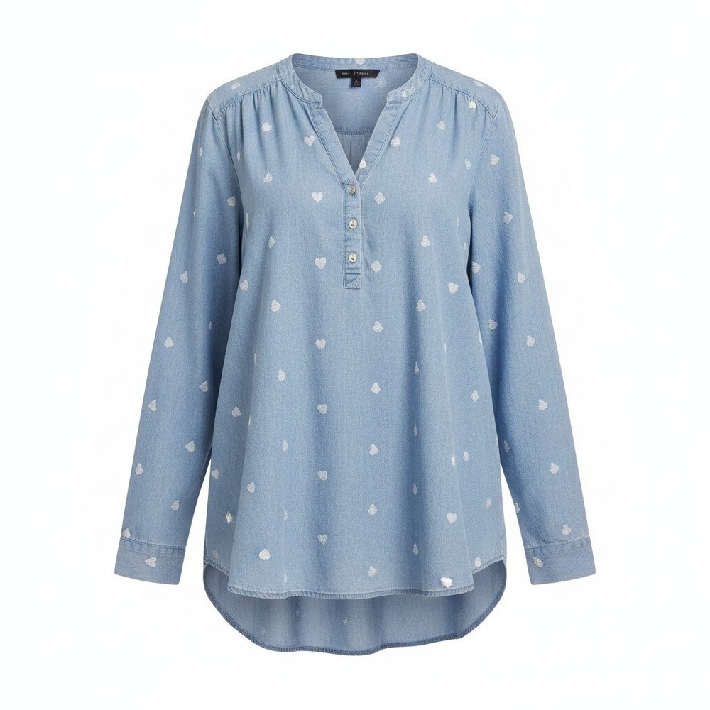 Jane + Delancey Blouse Women 2X Light Blue Heart Print Chambray Tunic Top Spring